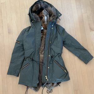 SAM. Olive Green Parka with Fur Trim